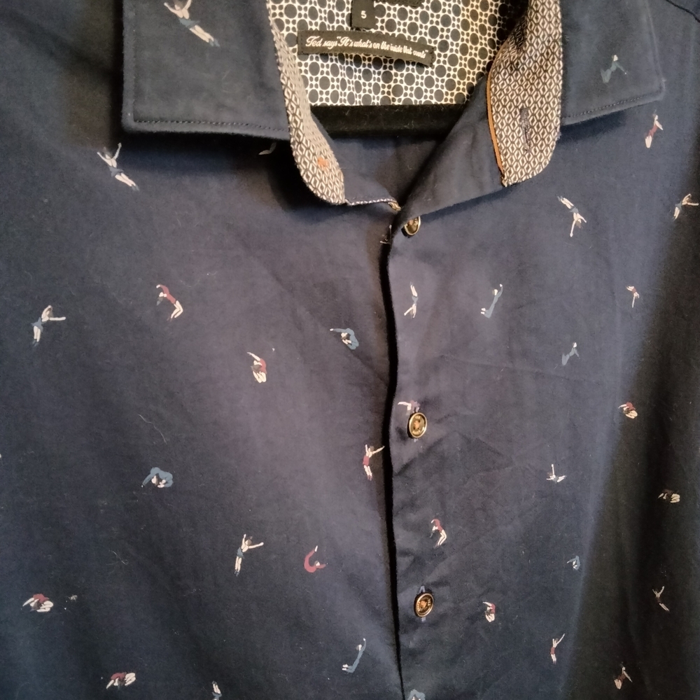Ted Baker Navy Acrobat Button-Up Collared Shirt - Picture 5 of 7